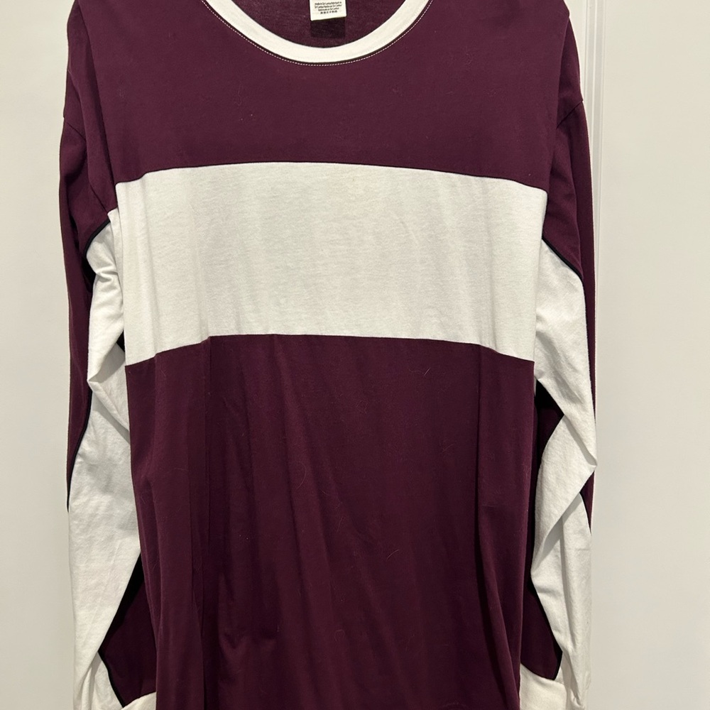 Maroon and White Striped Long Sleeve Shirt